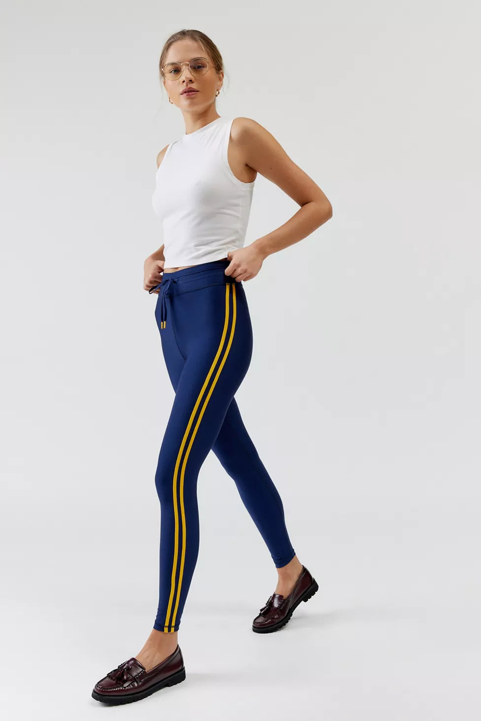 The Upside Oxford 25in Midi Pant in Navy & Yellow