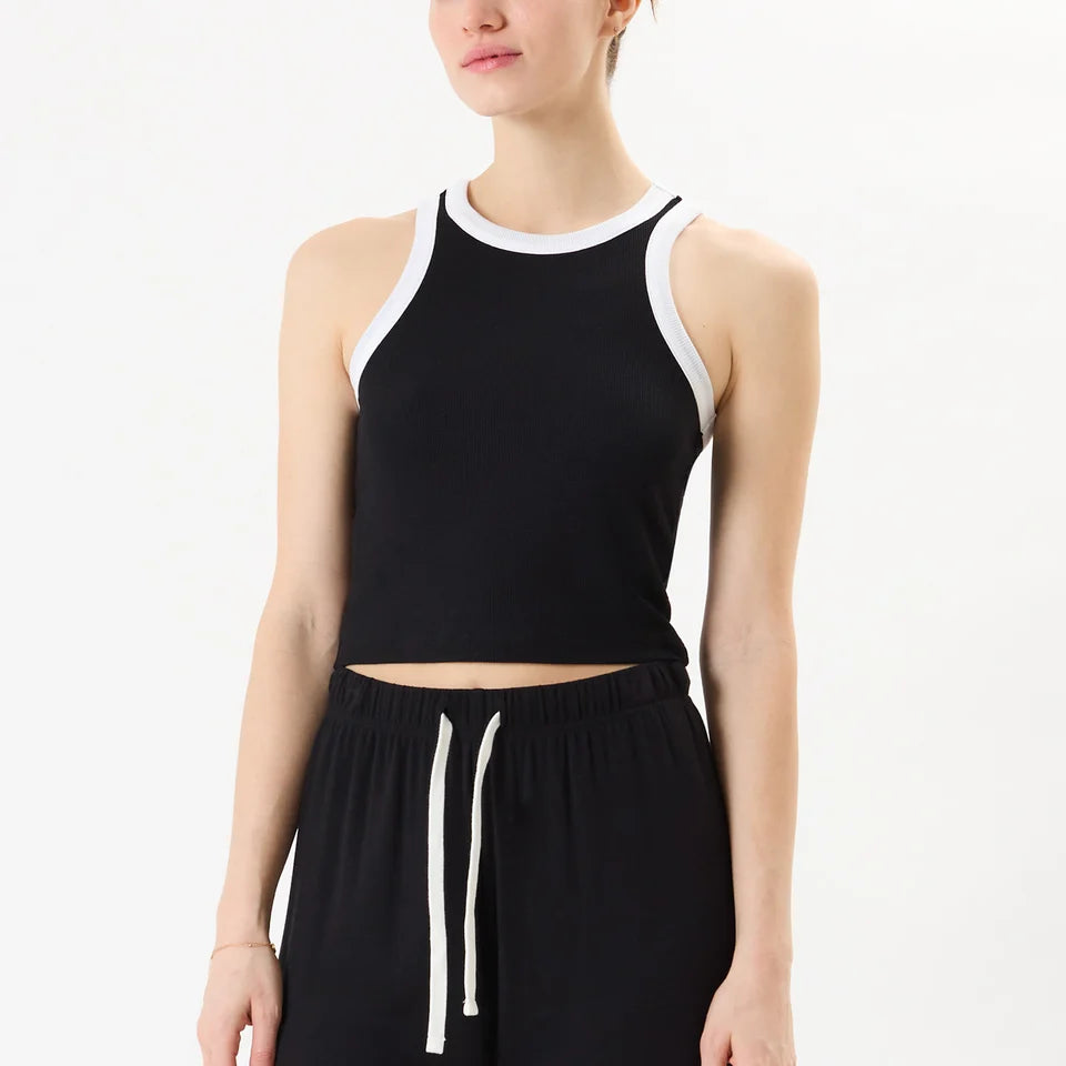 Splits59 Kiki Crop Rib Tank in Black/White