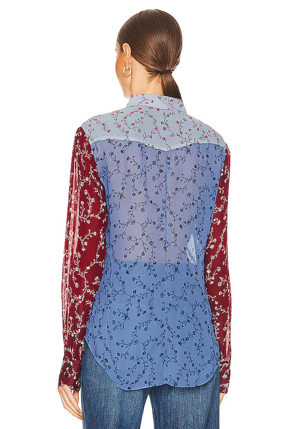 Rag & Bone Wyatt Patchwork Shirt in Dark Blue Floral