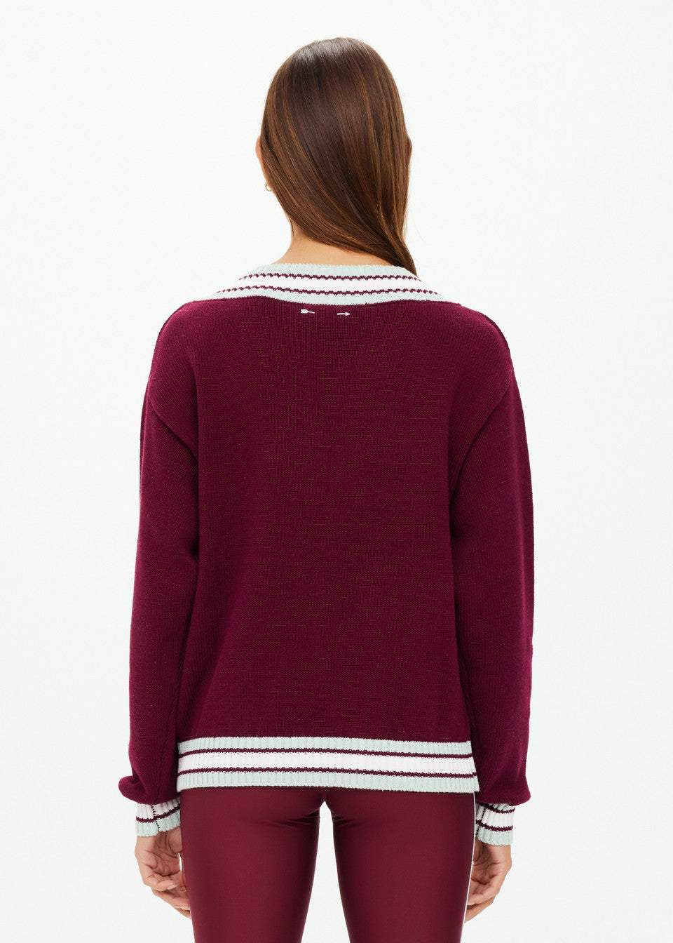The Upside Josette V Neck Knit Sweater in Merlot