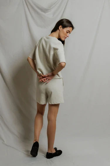 Perfectwhitetee Bari French Terry Short in Oatmeal