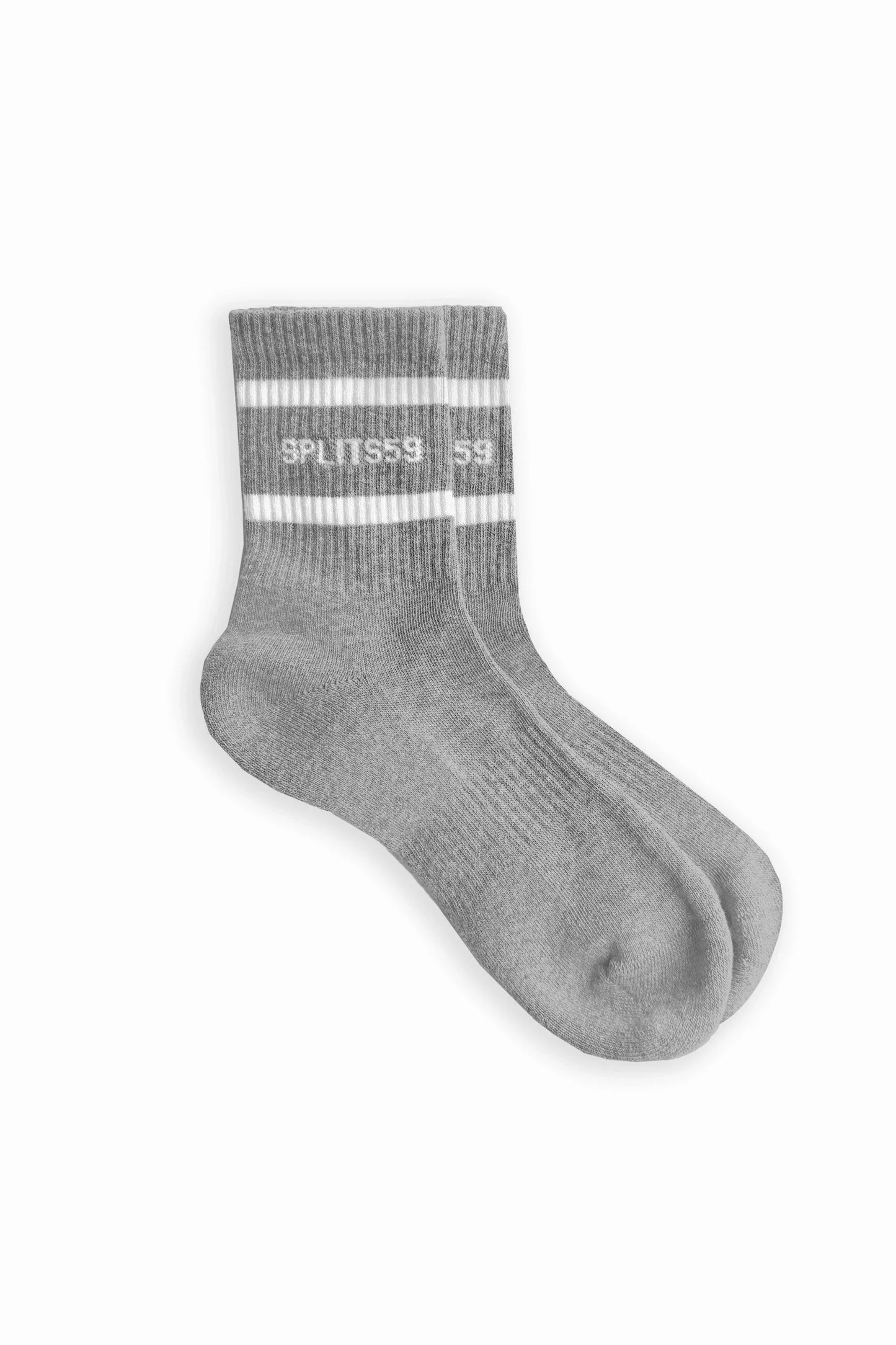 Splits59 Logo Stripe Quarter Sock in Heather Grey/White