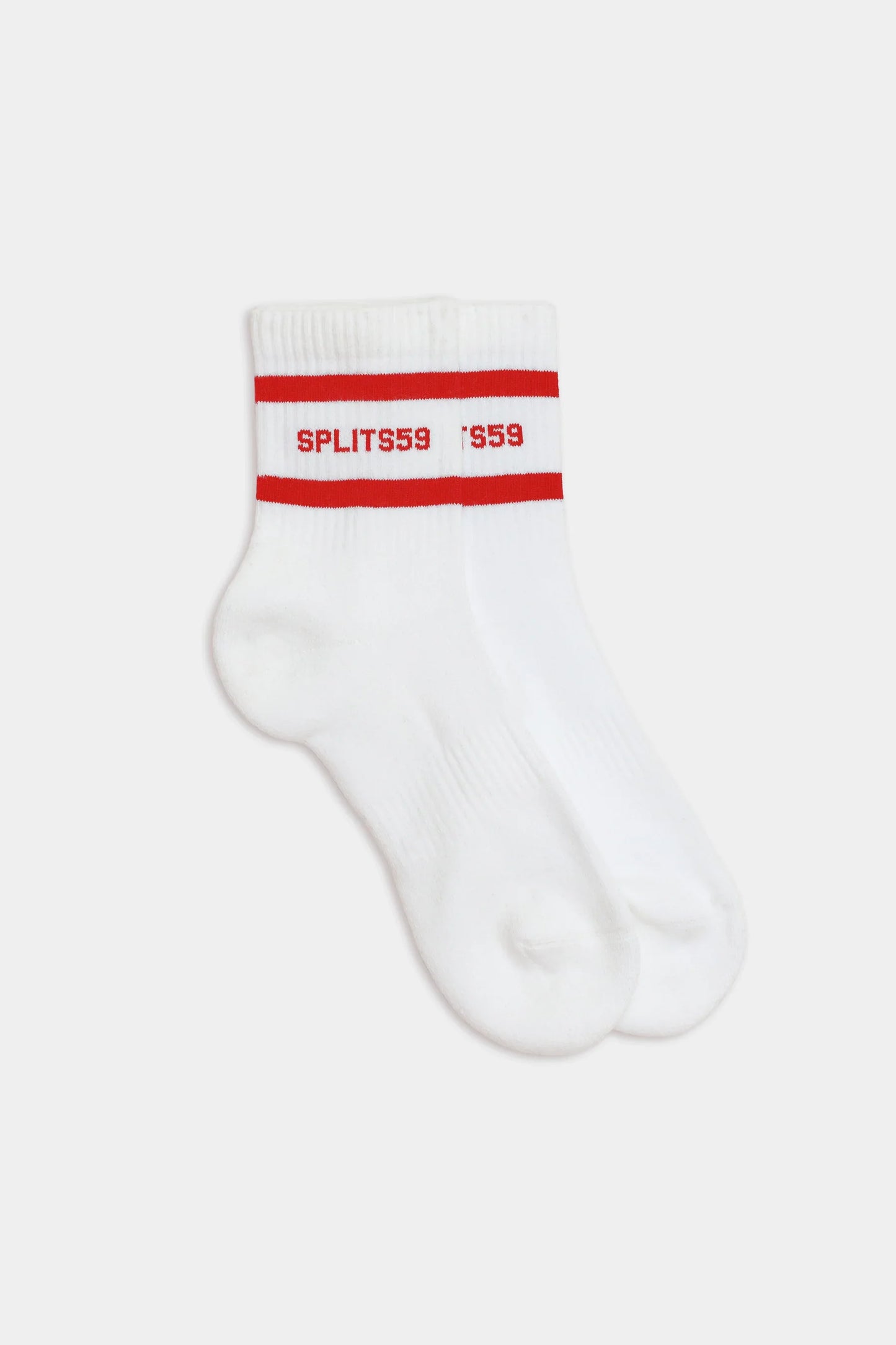 Splits59 Logo Stripe Quarter Socks in White/Lotus Red