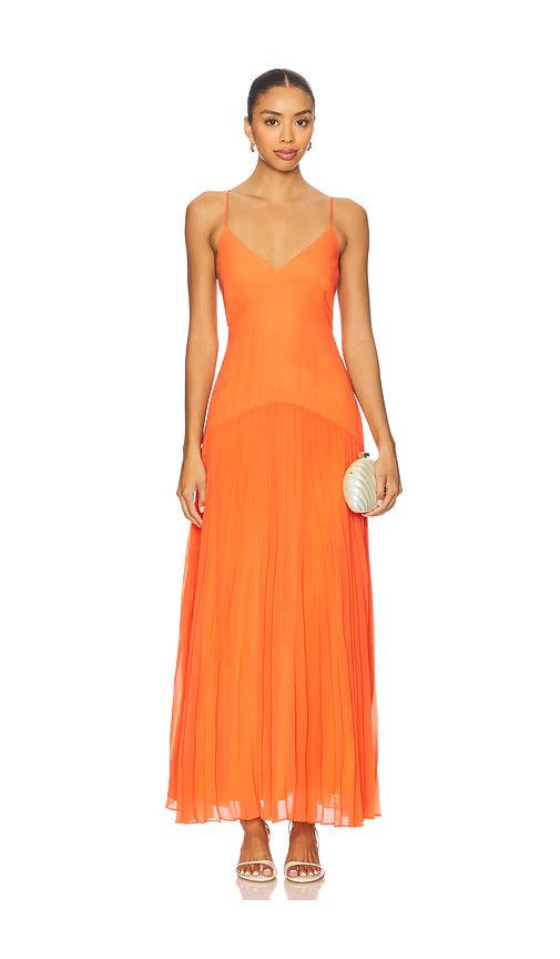 CAMI NYC Jennelyn Chiffon Pleated Gown in Clementine