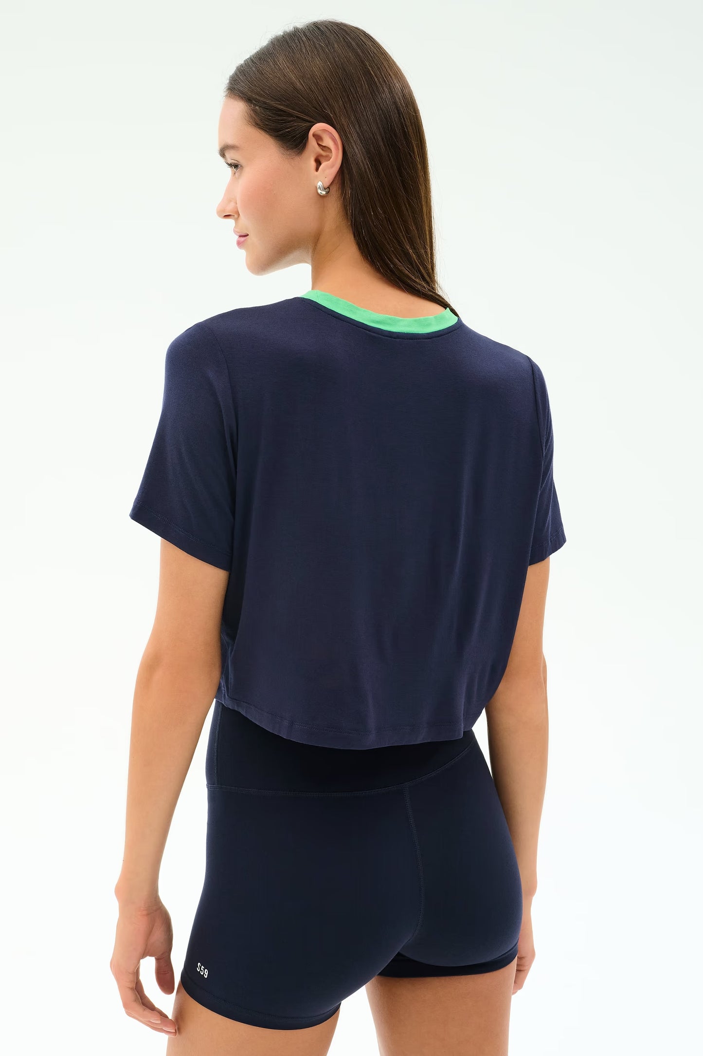 Splits59 Djuna Crop Ringer Tee in Indigo/Spearmint