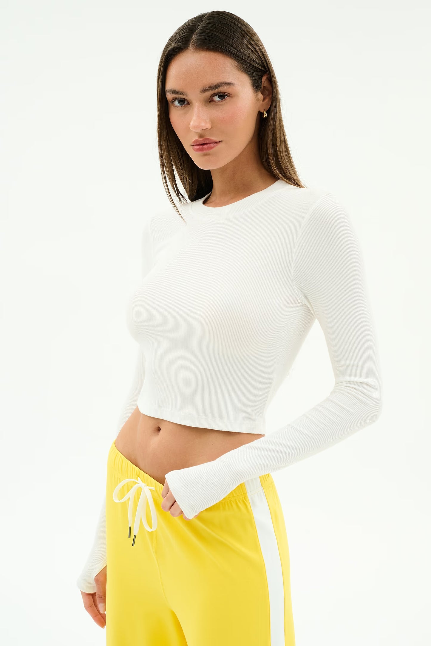 Splits59 Louise Rib Long Sleeve Crop in White