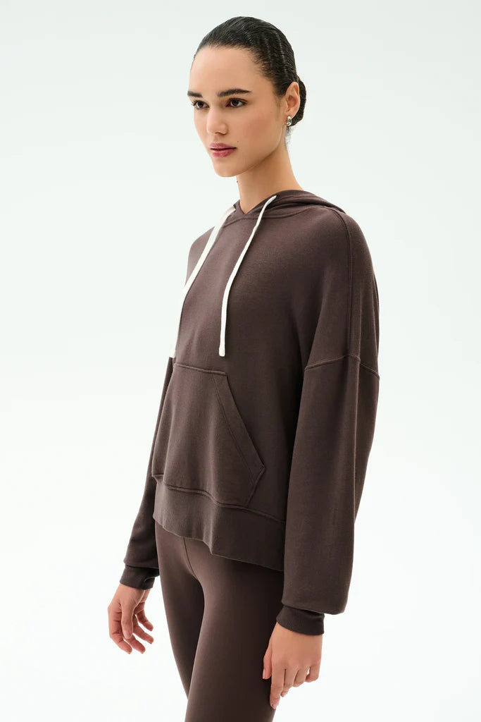Splits59 Joey Long Sleeve Hoodie in Dark Chocolate