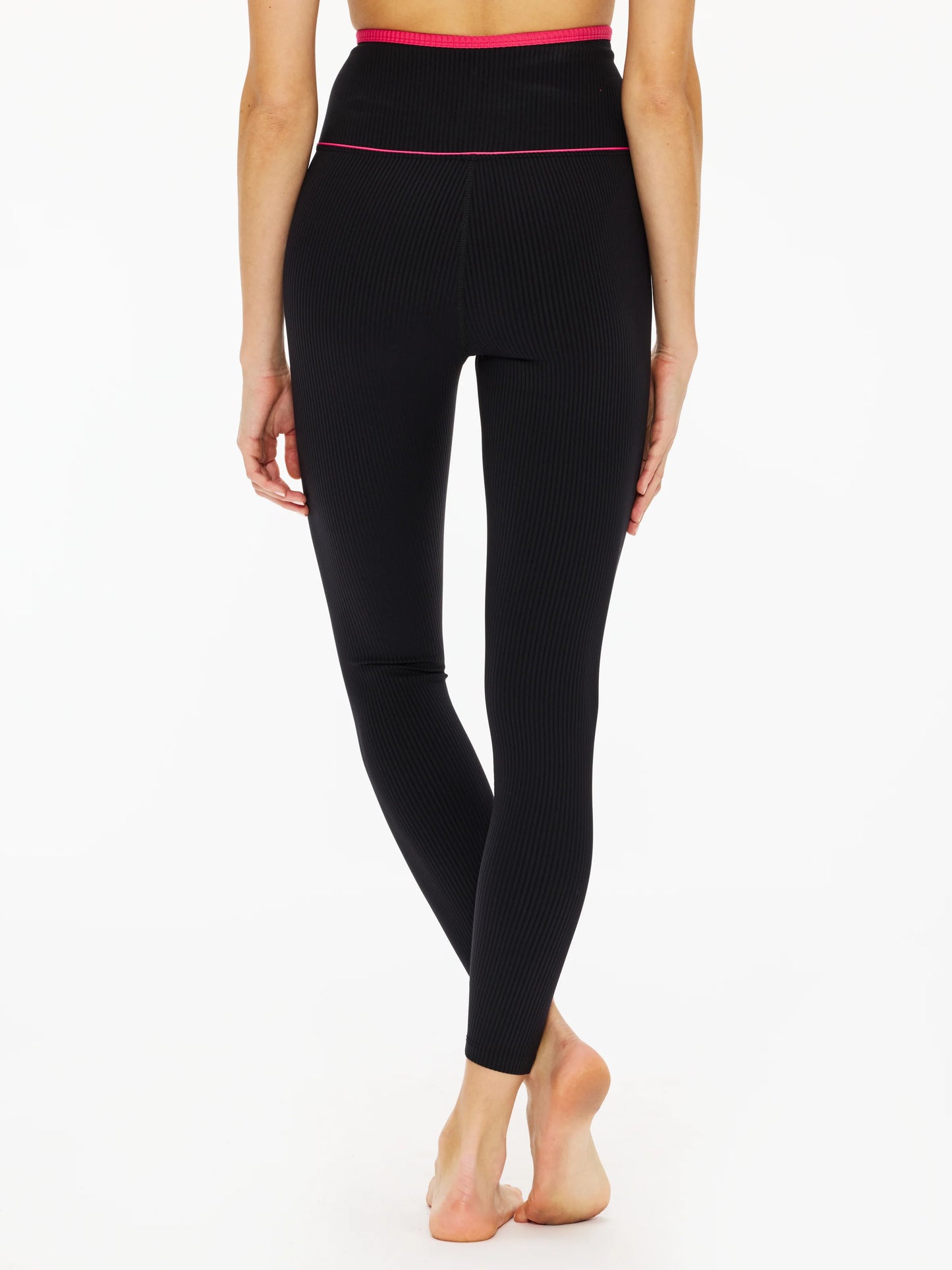 Year of Ours Ribbed Two Tone Veronica Leggings in Black & Magenta