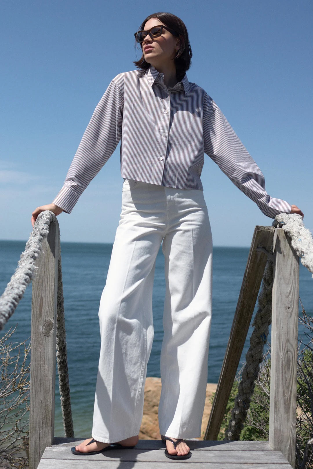 Sold Out NYC The Cropped Everything Shirt in Truffle Micro Stripe