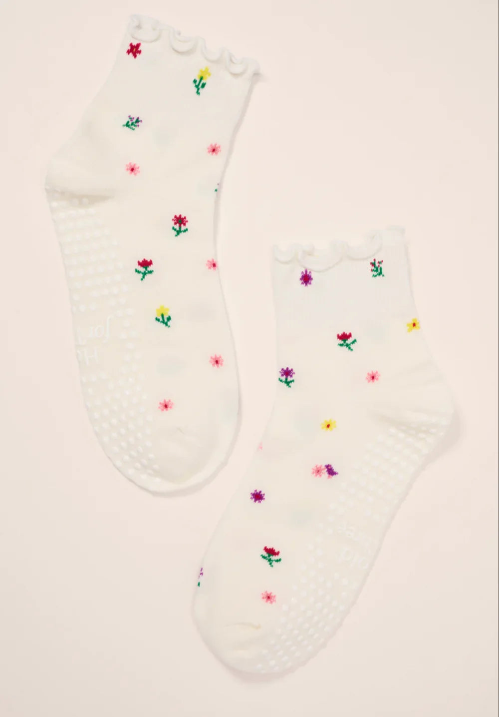 Hold for Three Spring Fling Grip Socks in Ivory Flower