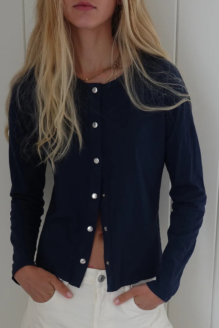 STOW Apparel Snap Tee in Navy