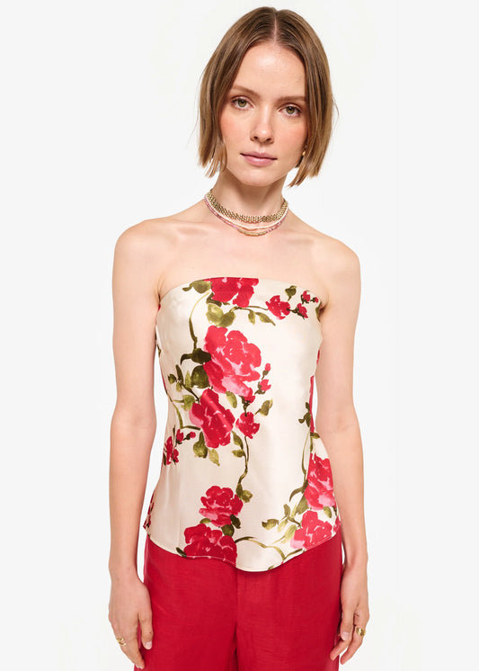 CAMI NYC Prima Strapless Camisole in Campari Watercolor