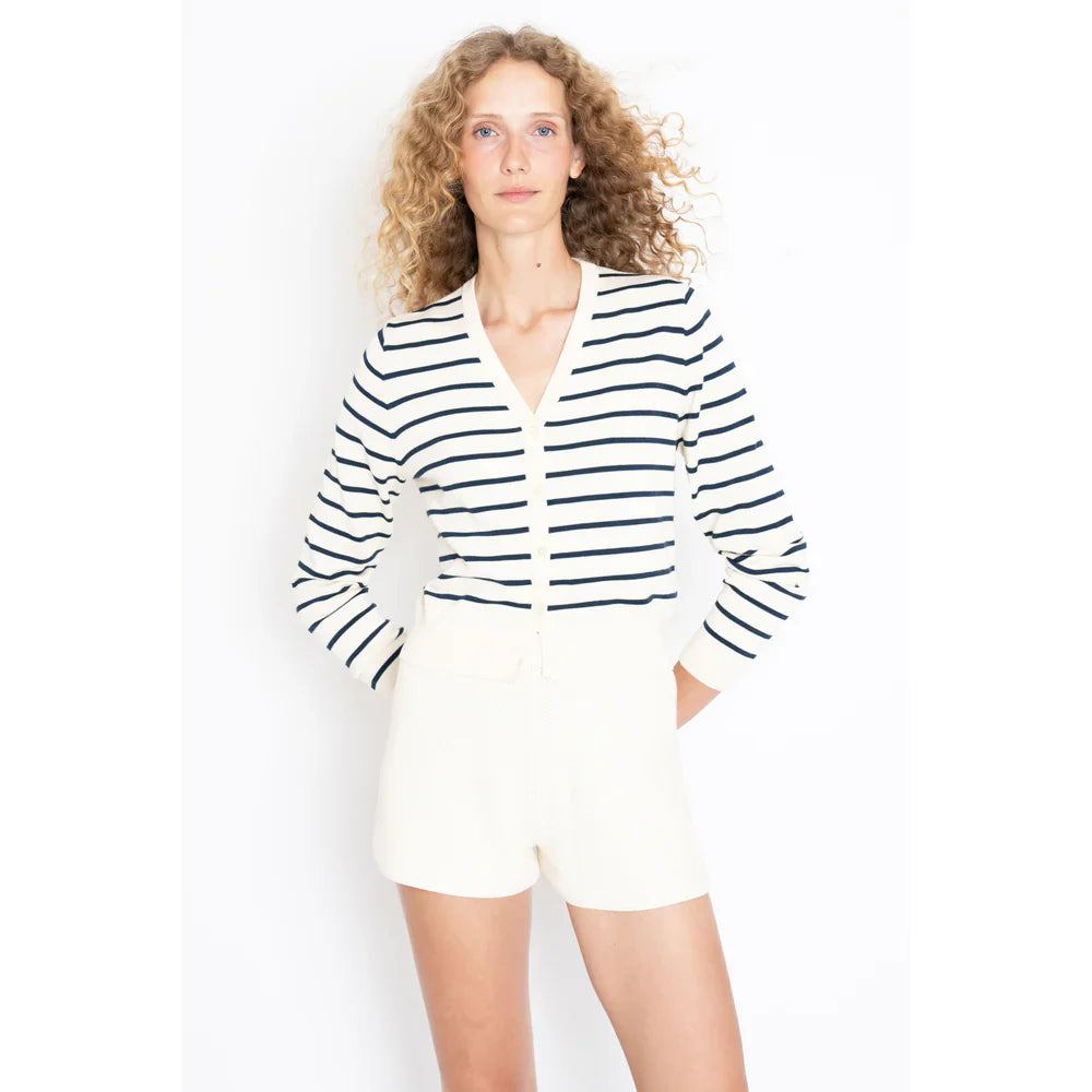 Kule The Clove Cardigan in Cream/Navy