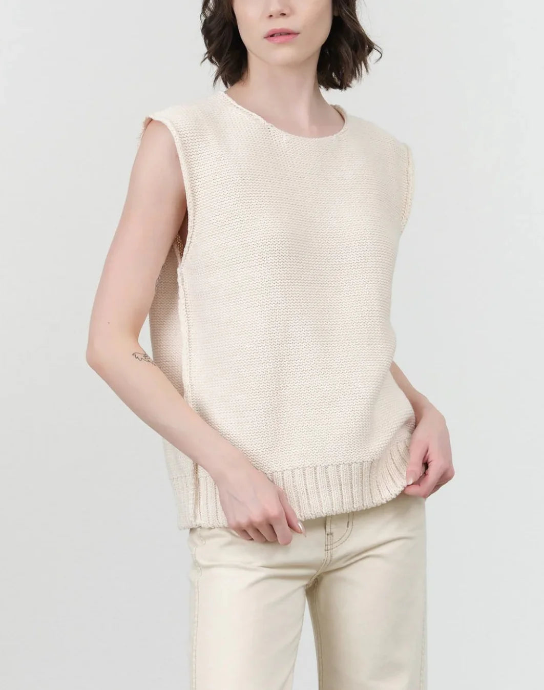 NSF Catalina Sleeveless Sweater Top in Soft White