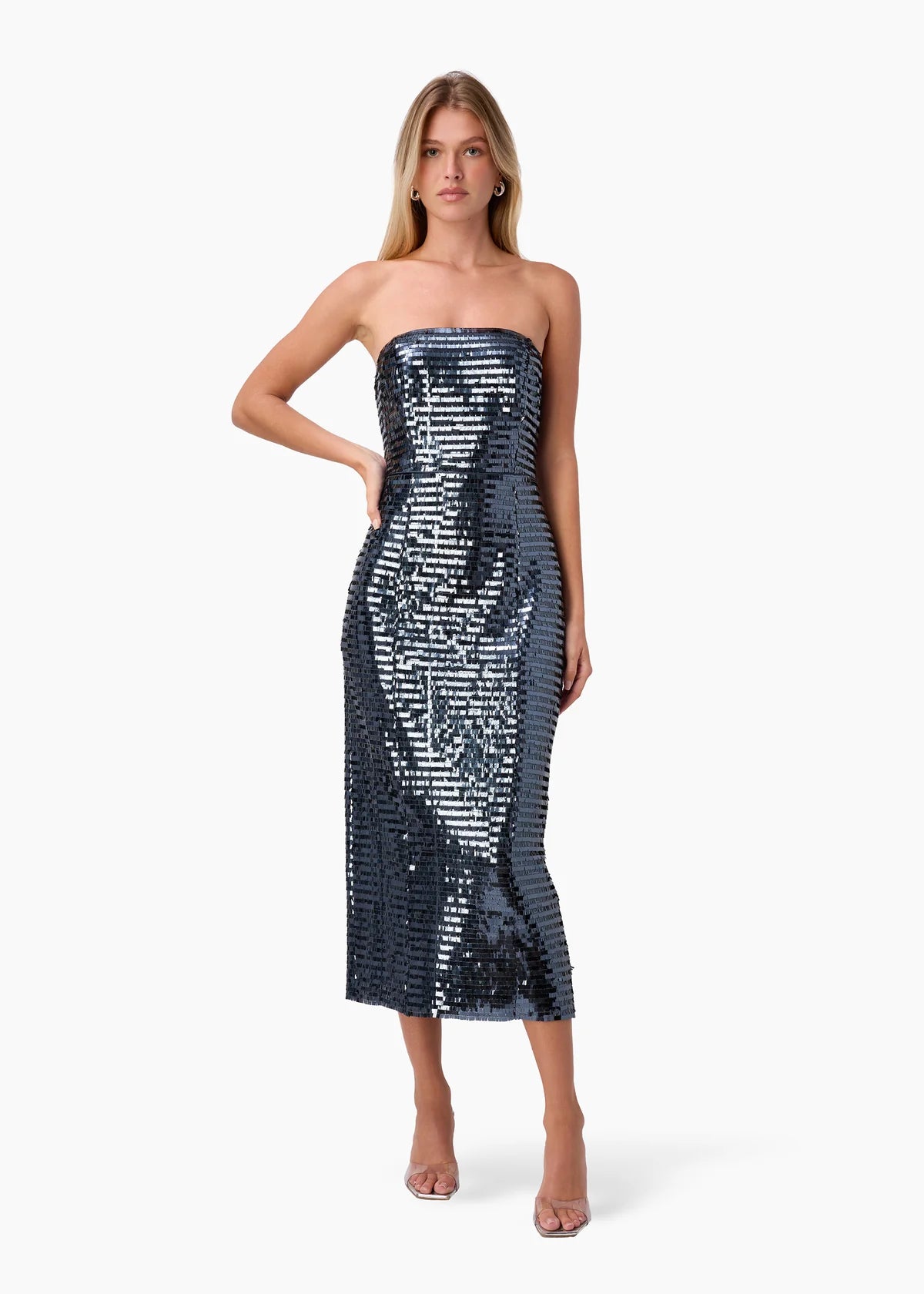 CAMI NYC Circe Strapless Sequin Dress in Coal