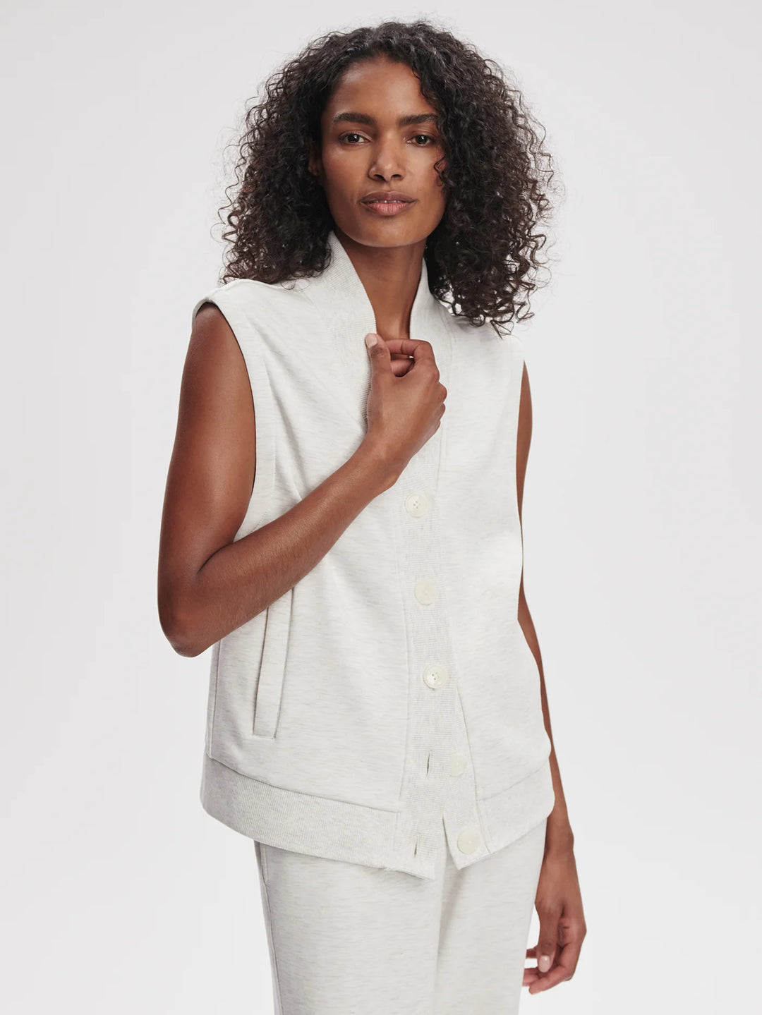 Varley Button Gilet in Ivory Marl