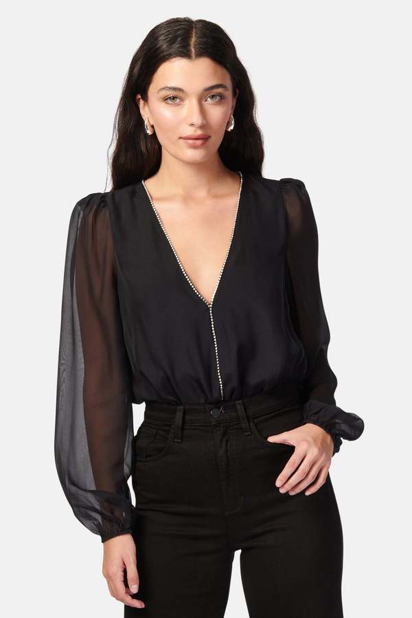 CAMI NYC Ingrid Crystal Bodysuit in Black