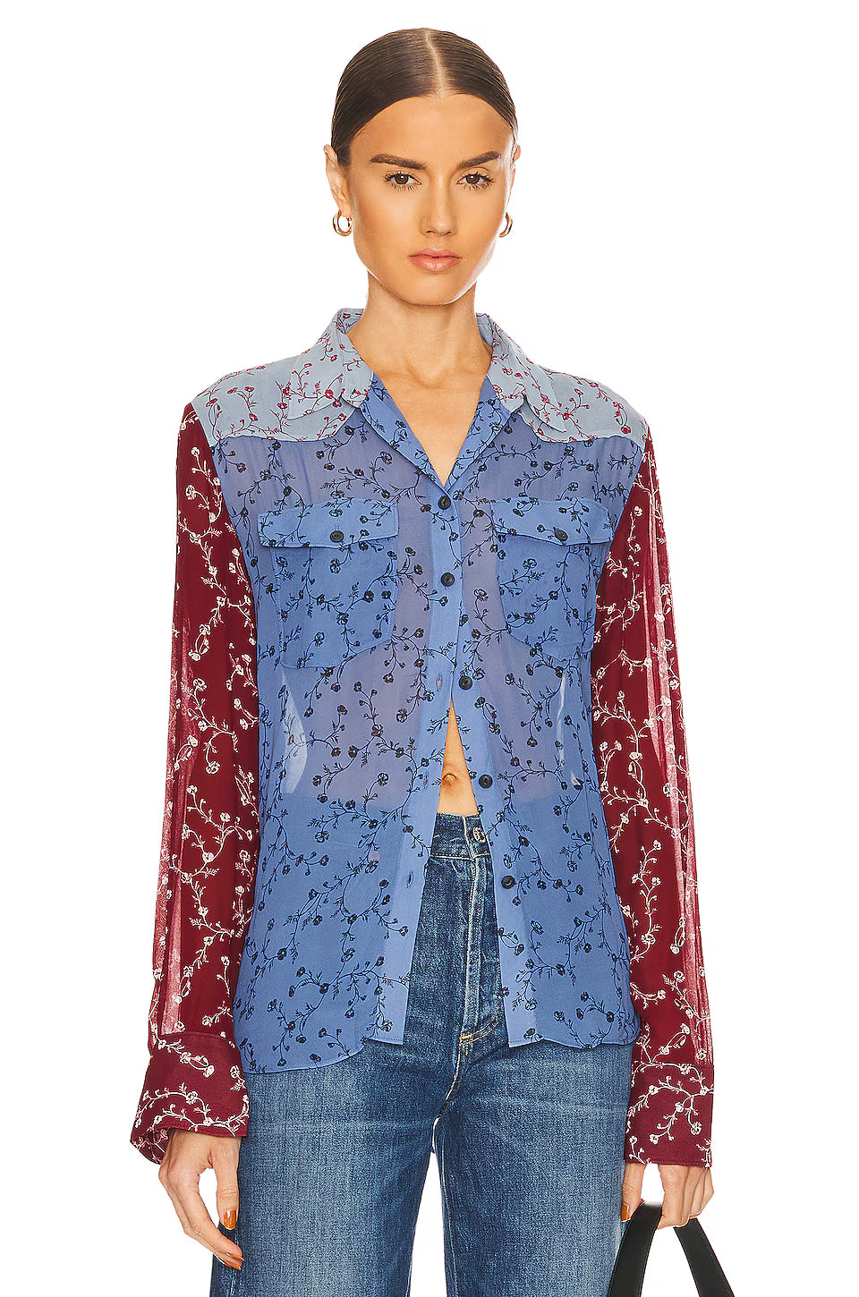 Rag & Bone Wyatt Patchwork Shirt in Dark Blue Floral