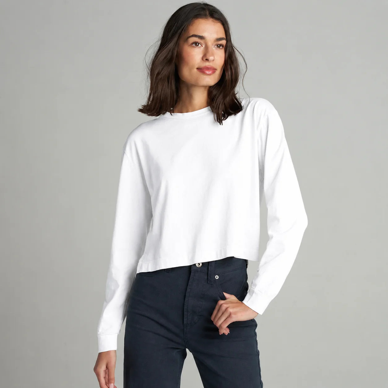 Rowan Reagan Long Sleeve Boyfriend Tee in White