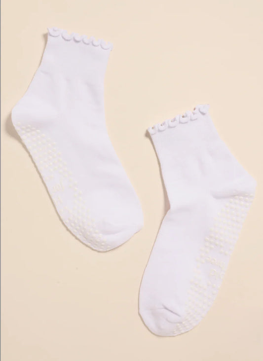 Hold for Three Frill Grip Socks in White