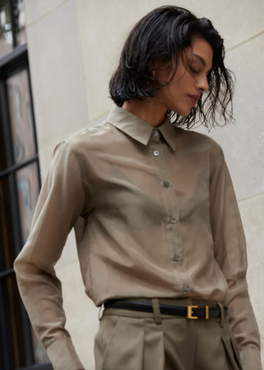 Sold Out NYC The Sheer Silk Shirt in Olive