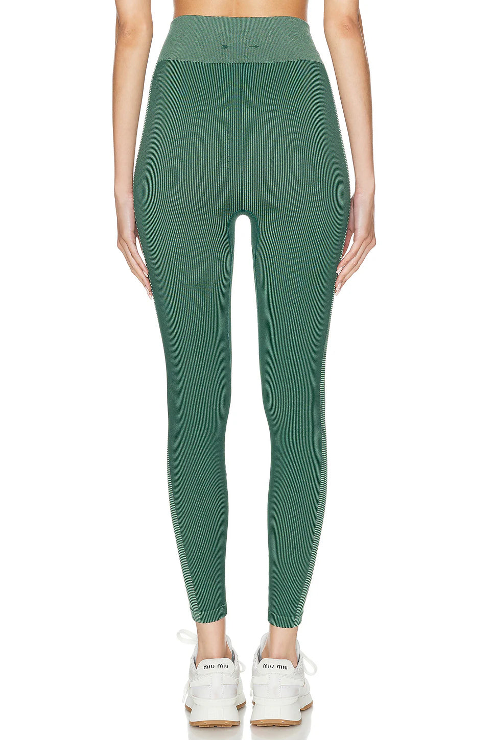 The Upside Ribbed Seamless 25in Midi Pant in Pine/Matcha