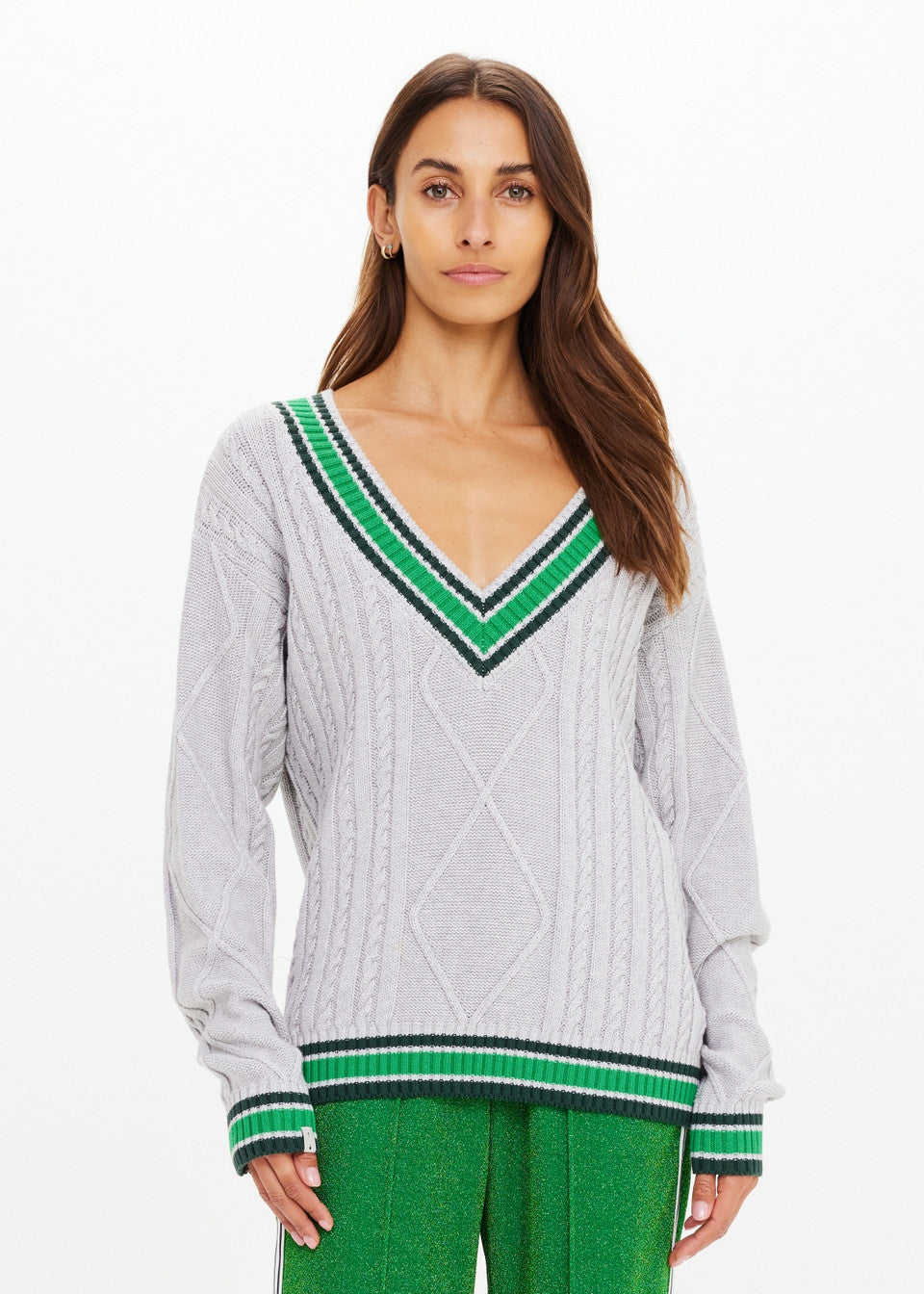 The Upside Josette V-Neck Sweater in Grey