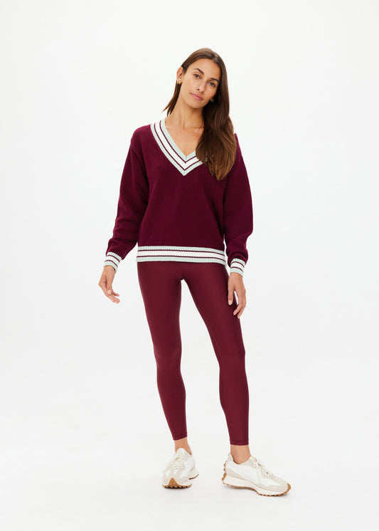 The Upside Josette V Neck Knit Sweater in Merlot