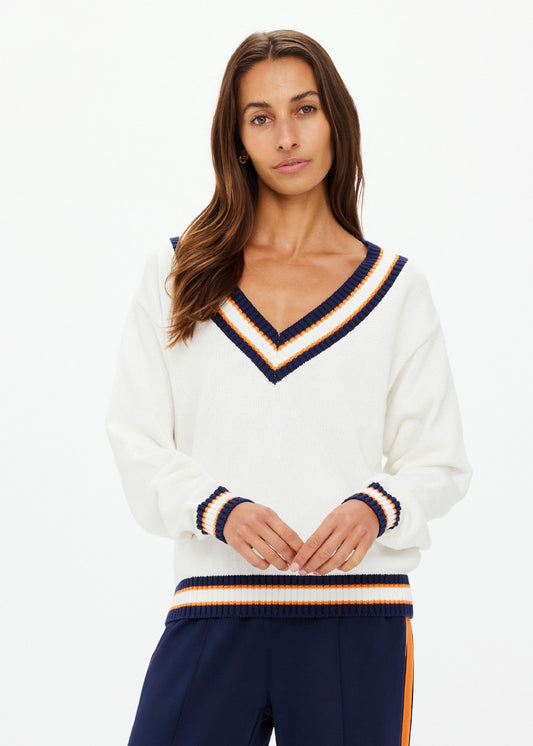 The Upside Josette V Neck Knit Sweater in White
