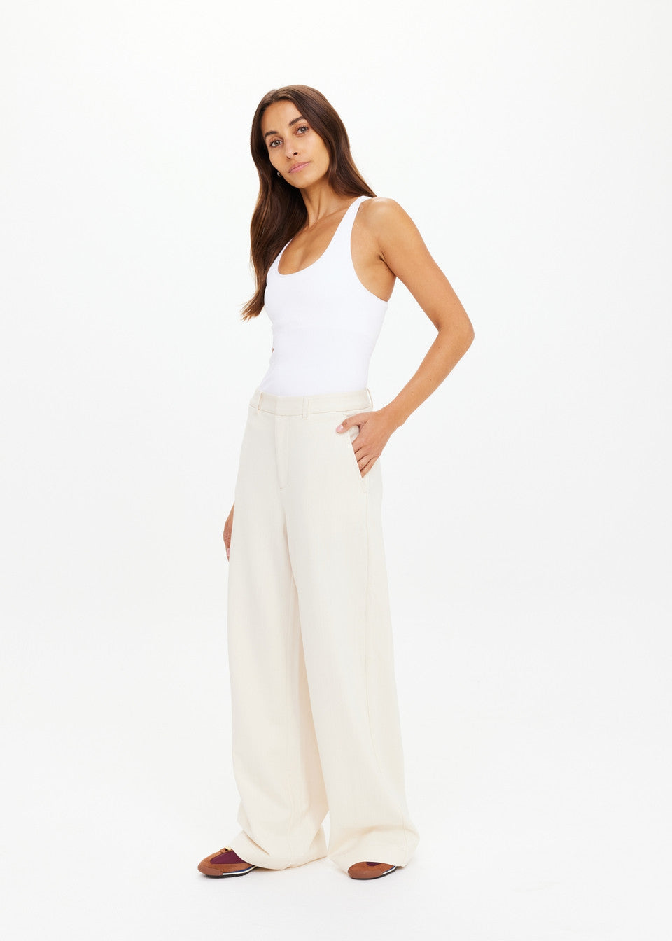The Upside Orion Mira Wide Leg Pant in Pinstripe