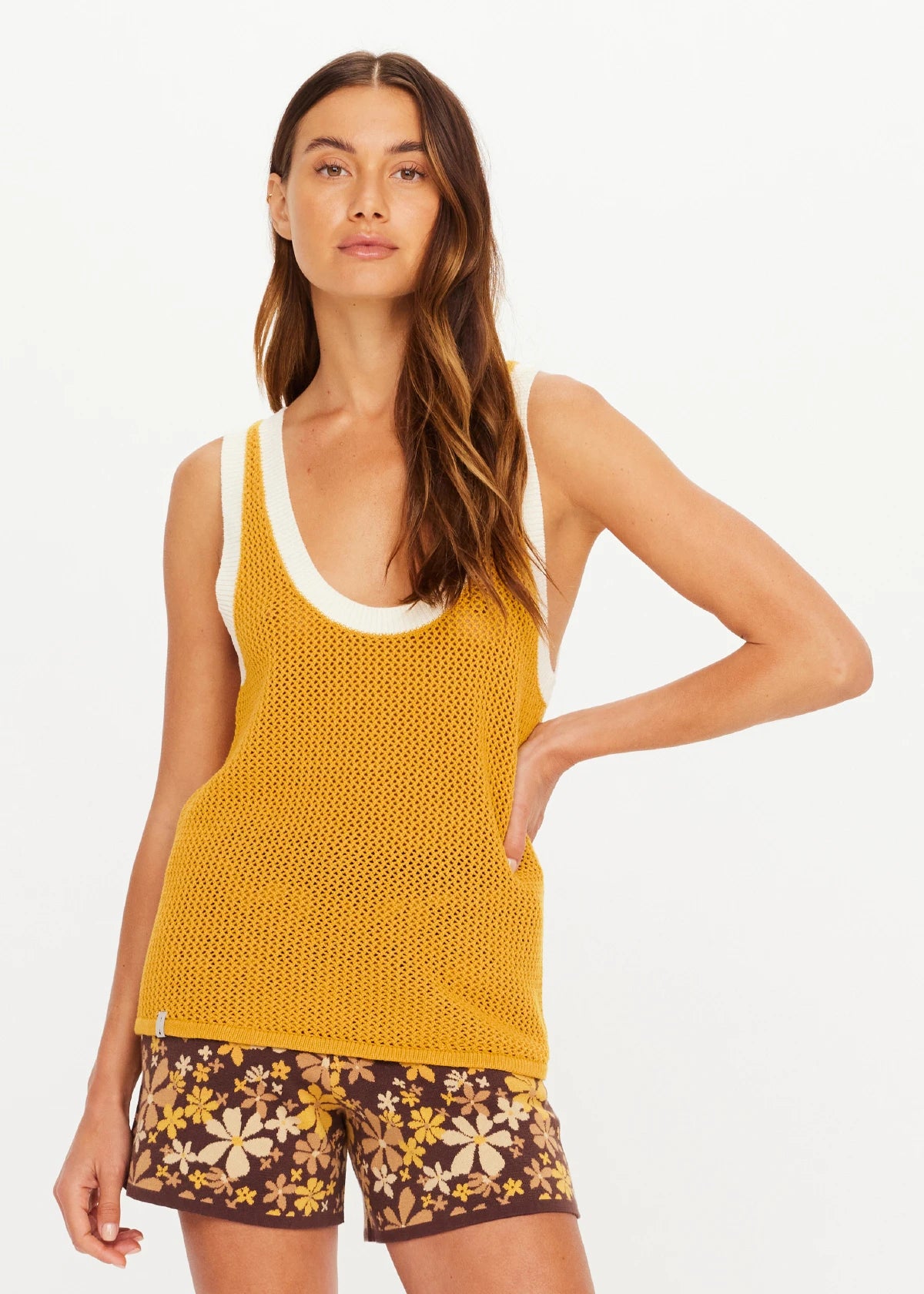 The Upside Fenway Wales Knit Tank in Ochre