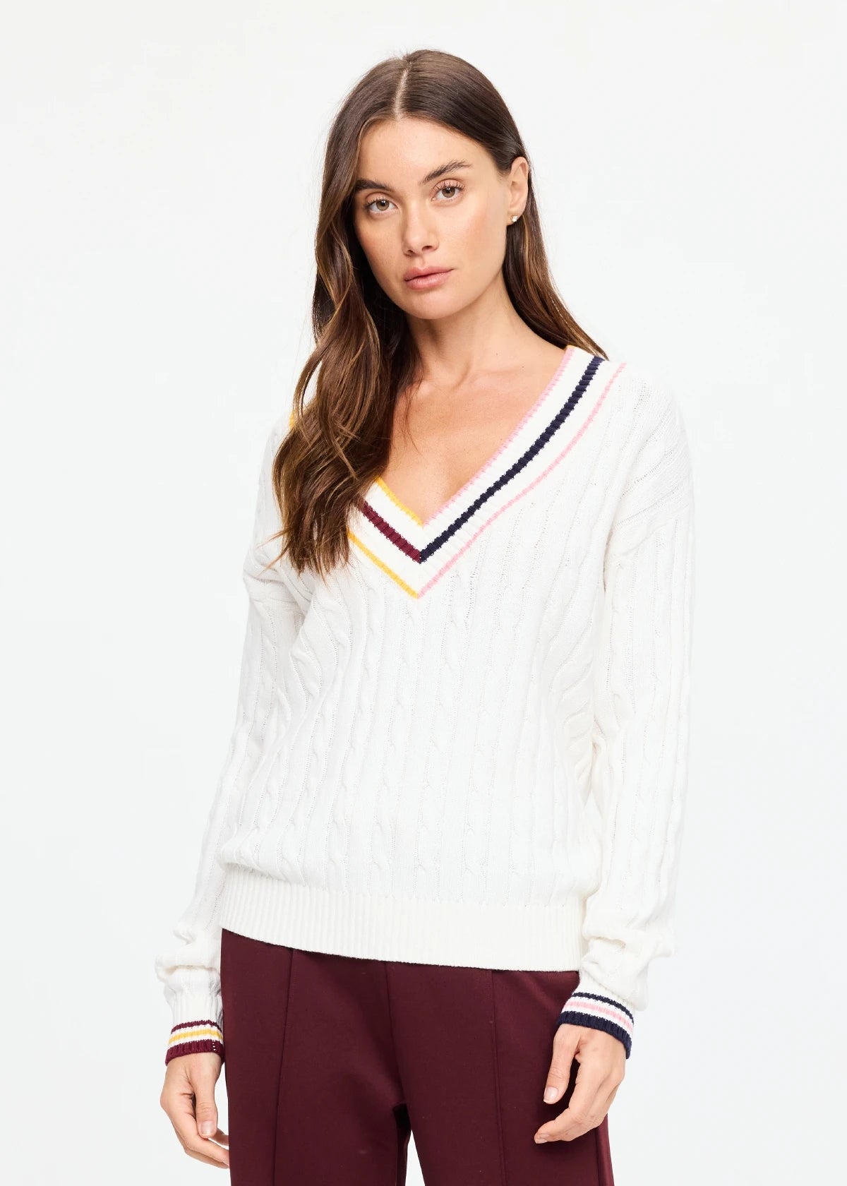 The Upside Josette V Neck Knit Sweater in Cream