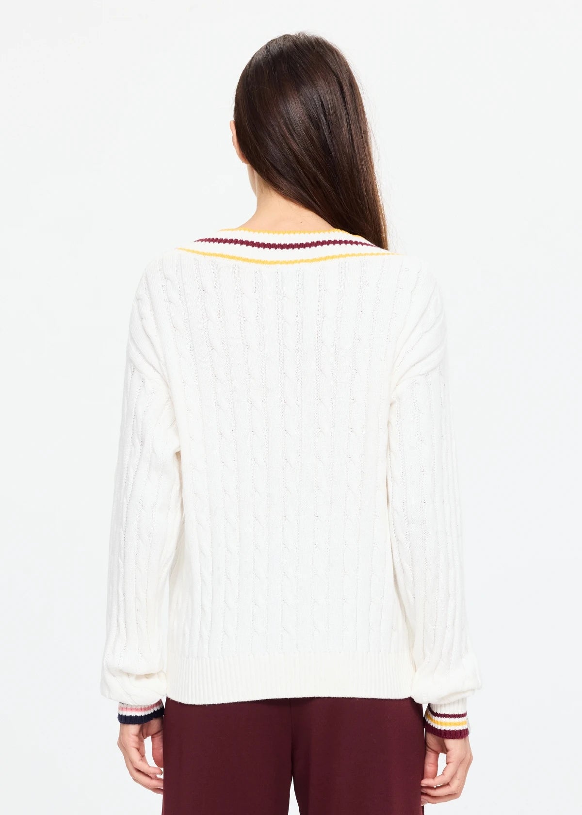 The Upside Josette V Neck Knit Sweater in Cream