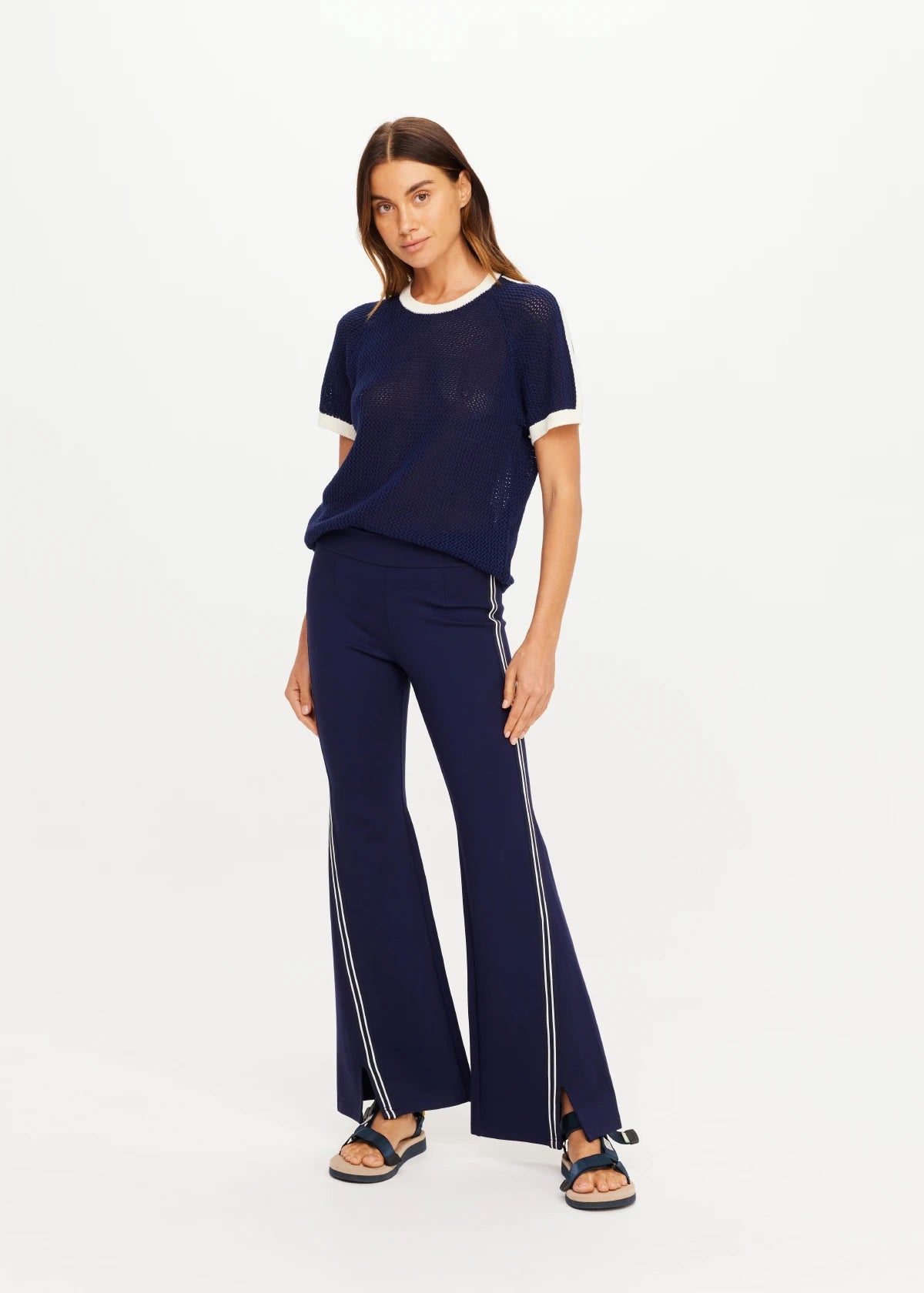 The Upside Joyela Panelled Flare Pant in Navy
