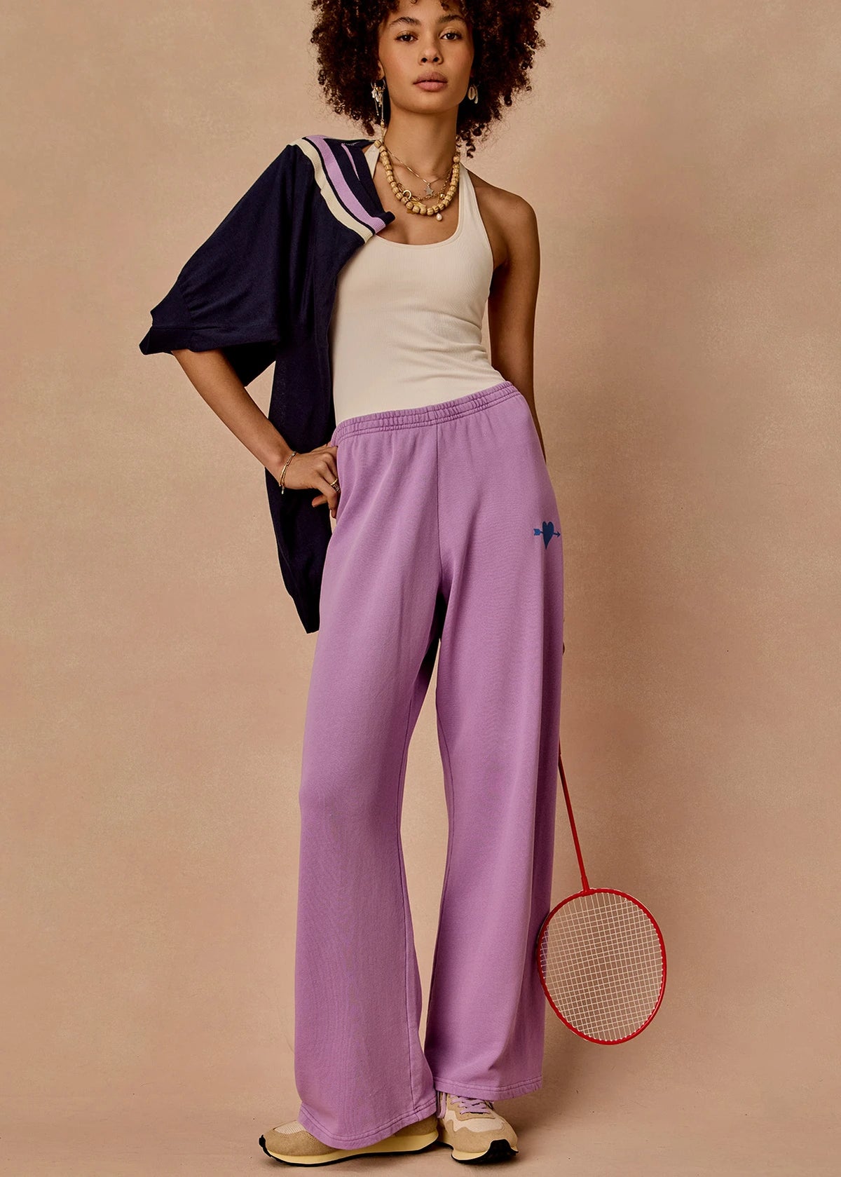 The Upside Soul Cal Wide Leg Track Pant in Violet