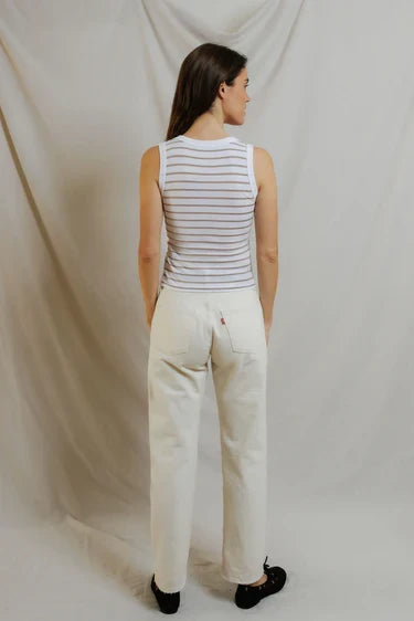 Perfectwhitetee Khara Stripe Tank in Driftwood/White Stripe