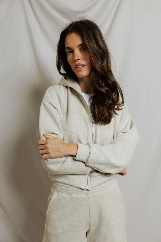 Perfectwhitetee Sean French Terry Zip-Up Hoodie in Oatmeal
